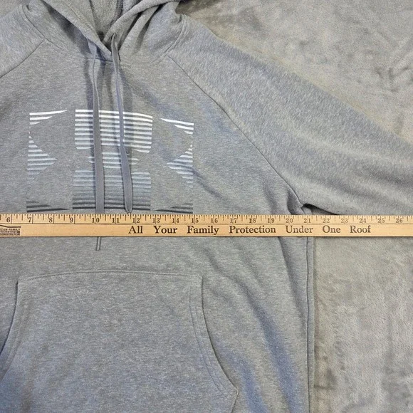 Under Armour Mens HeatGear Hoodie Gray Graphic Logo Loose Fit Sweatshirt Medium - Picture 2 of 7